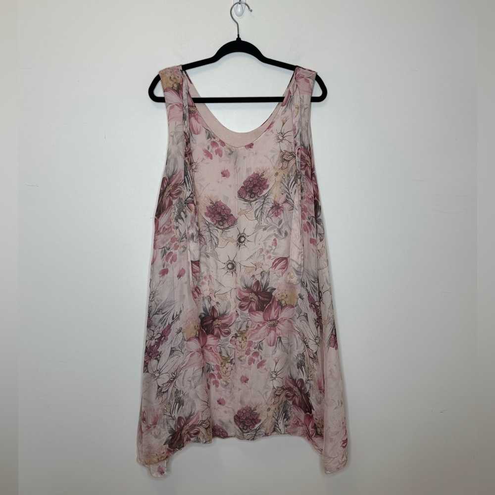 Elena Baldi Made in Italy Silk Floral Sleeveless Shift Dress in Blush Pink SizeM - Picture 3 of 7